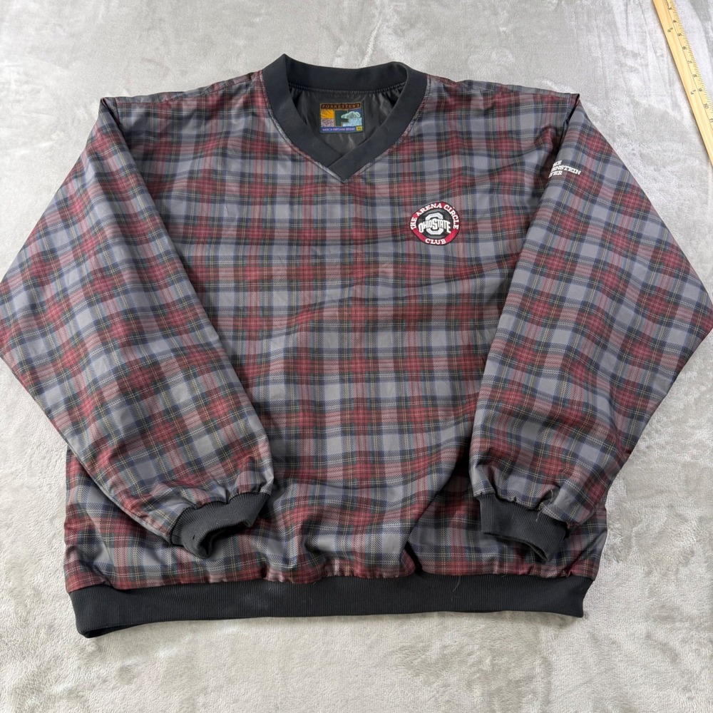 Forresters Ohio State Arena Circle Club Plaid Windshirt Pullover Mens XL Red